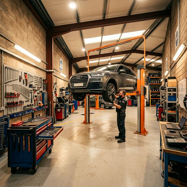 Wnętrze nowoczesnego warsztatu samochodowego